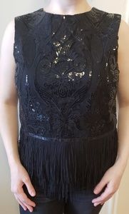 Black sequin and fringe fancy sleeveless blouse